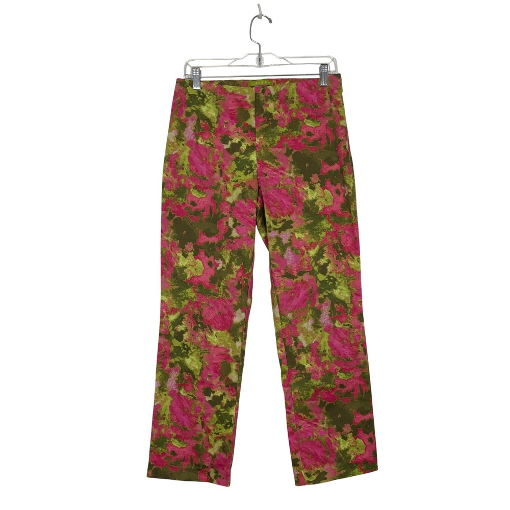 Vintage Floral Abstract Pants Womens 6 Pink Green Straight Side Zip Stretch